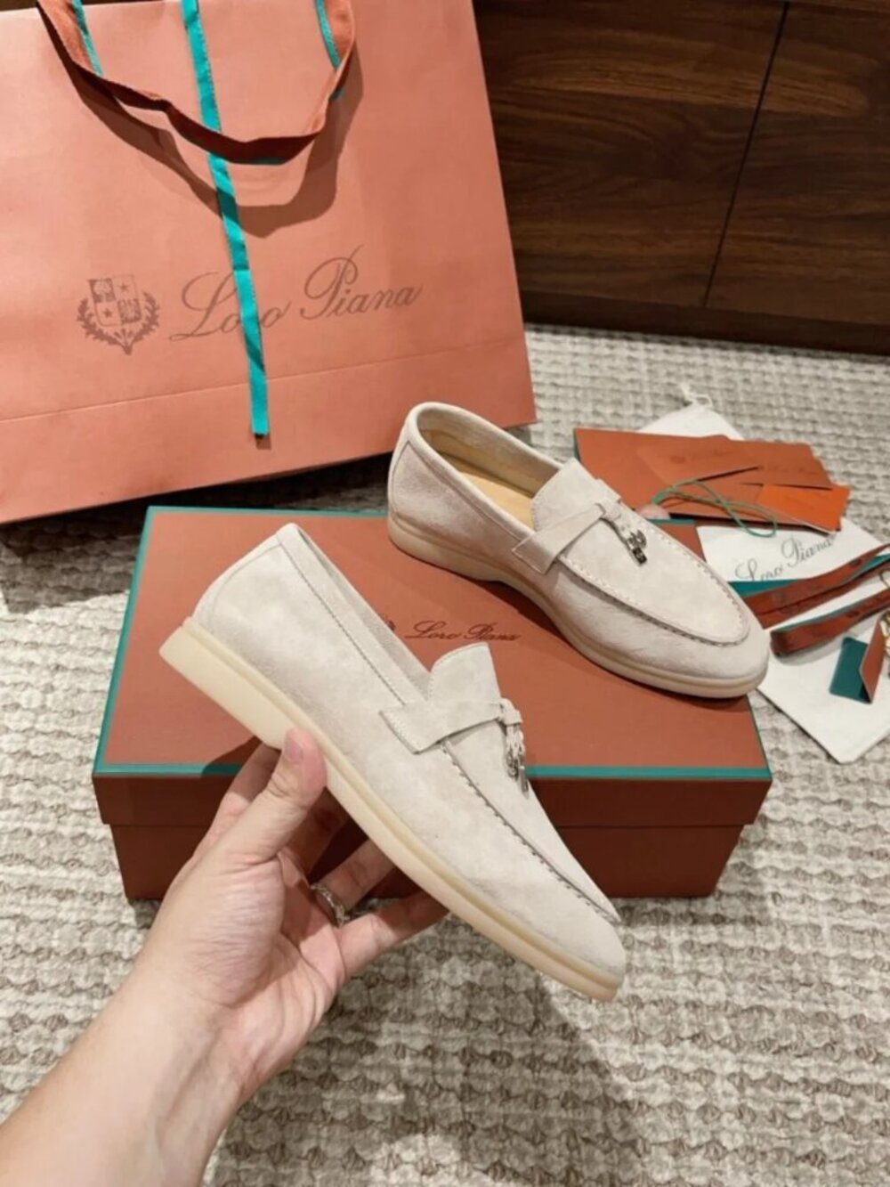 Loro Piana Summer Charms Walk Suede Loafers Beige Beige Flat NIB - Picture 4 of 7